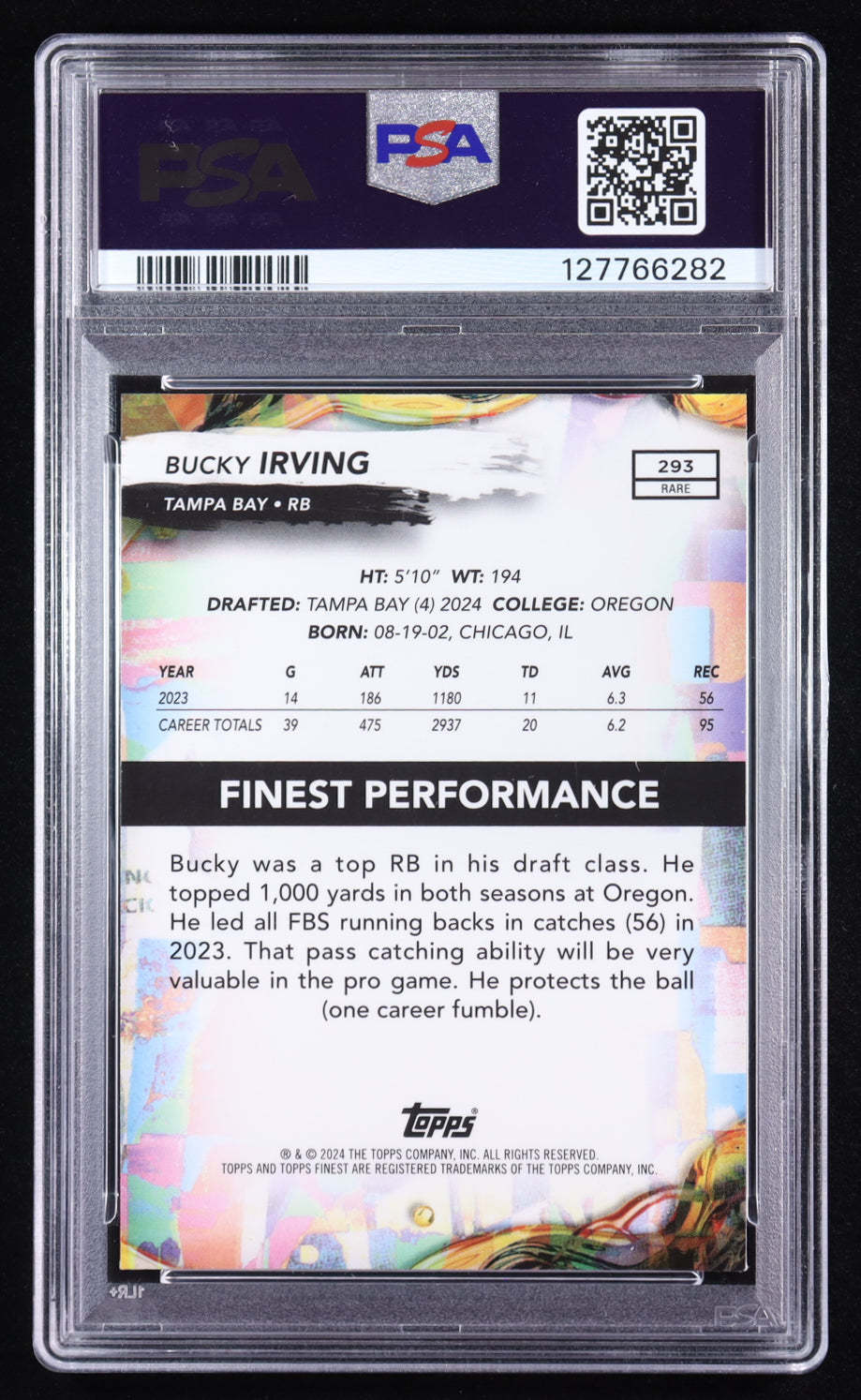 Bucky Irving – 2024 Topps Finest - Sky Blue Refractors #293 Rookie Card – #91/150 (PSA 9)