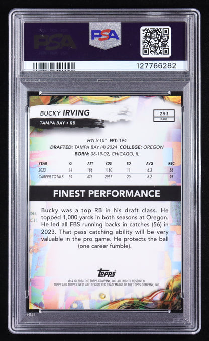 Bucky Irving – 2024 Topps Finest - Sky Blue Refractors #293 Rookie Card – #91/150 (PSA 9)