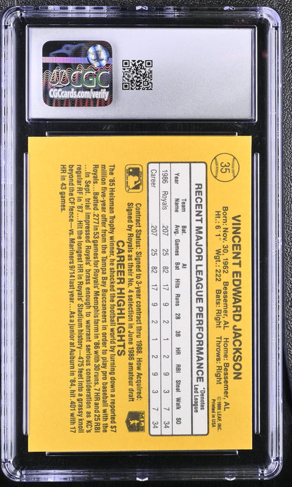 Bo Jackson — 1987 Donruss #35 - Rookie Card (RC) - CGC 9 Mint