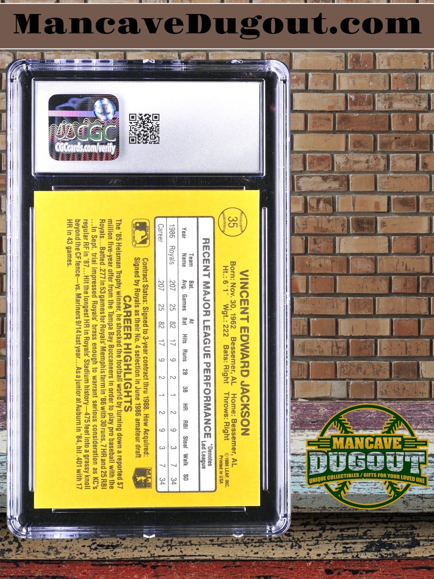 Bo Jackson — 1987 Donruss #35 - Rookie Card (RC) - CGC 9 Mint