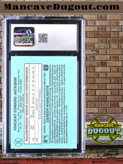 Bo Jackson — 1986 Donruss The Rookies #38 - Rookie Card (RC) - CGC 8.5 (Near Mint–Mint+)
