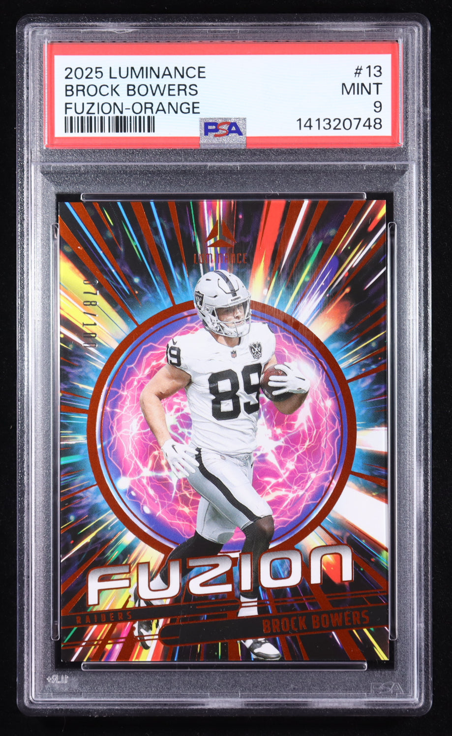 Brock Bowers – 2025 Panini Luminance - Fuzion Orange #13 – Serial #78/100 (PSA 10 Gem Mint)
