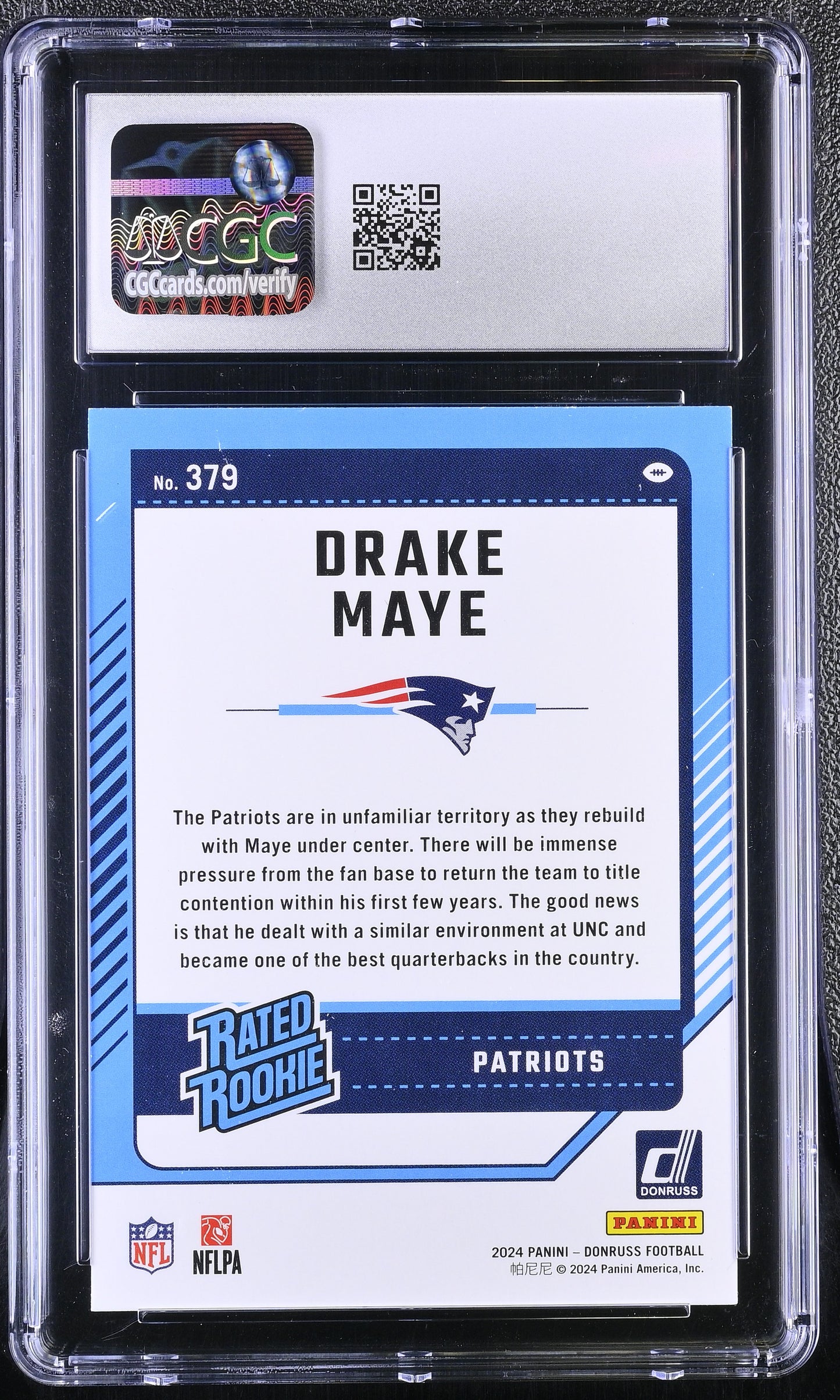 Drake Maye — 2024 Donruss - Rookie Card #379 - CGC 9 (Mint)