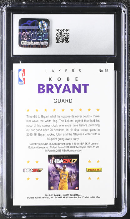 Kobe Bryant — 2016 17 Panini Hoops - Kobe 2K17 Insert — Card #15 - CGC 10 Gem Mint