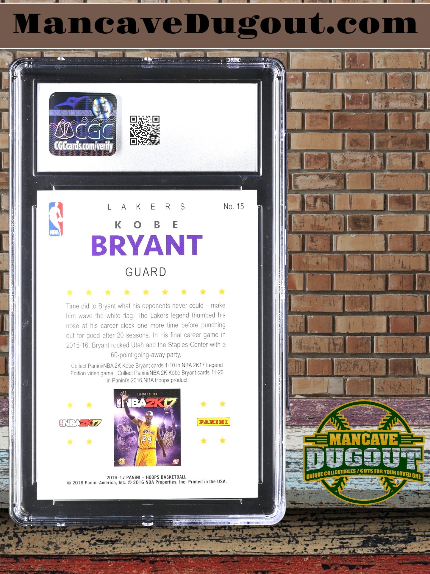 Kobe Bryant — 2016 17 Panini Hoops - Kobe 2K17 Insert — Card #15 - CGC 10 Gem Mint