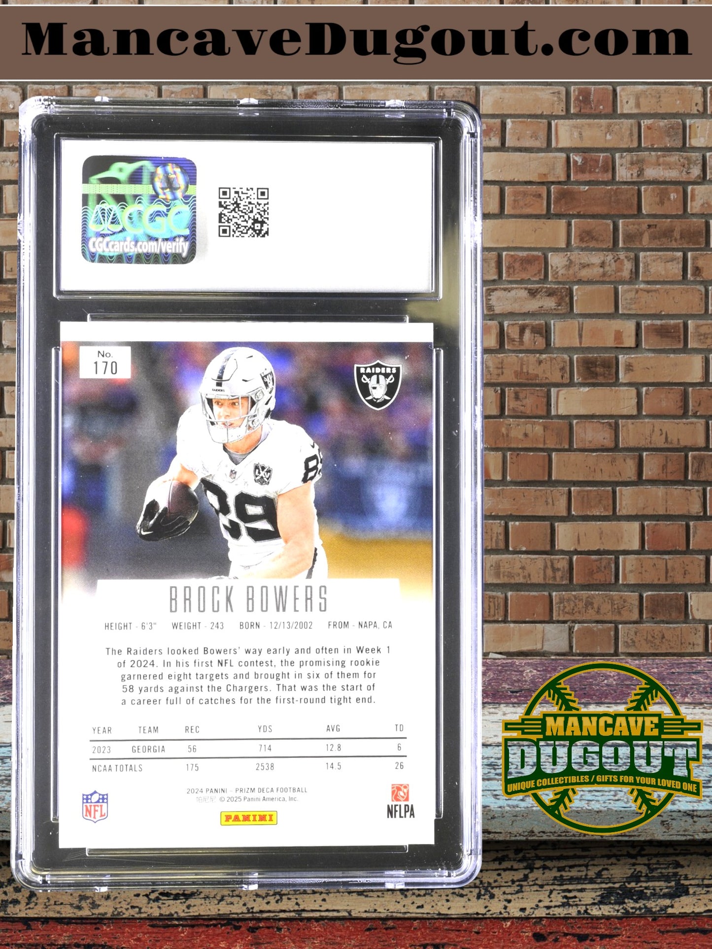 Brock Bowers — 2024 Panini Prizm - Deca Insert — Rookie Card #170 - CGC 10 Gem Mint