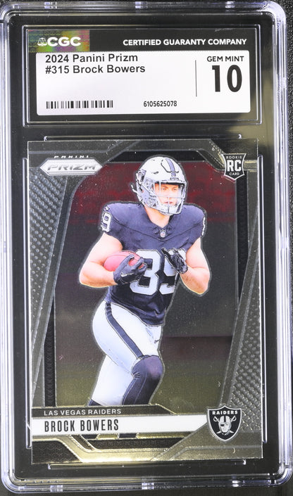 Brock Bowers — 2024 Panini Prizm - Rookie Card #315 - CGC 10 Gem Mint
