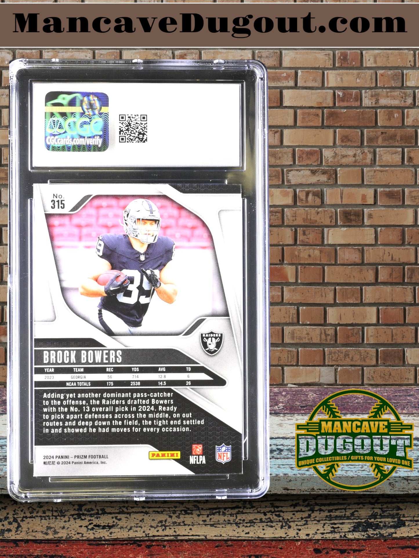 Brock Bowers — 2024 Panini Prizm - Rookie Card #315 - CGC 10 Gem Mint