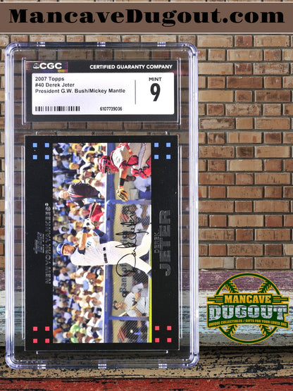 Derek Jeter — 2007 Topps Red Back #40 - With President George W. Bush & Mickey Mantle - CGC 9 (Mint)