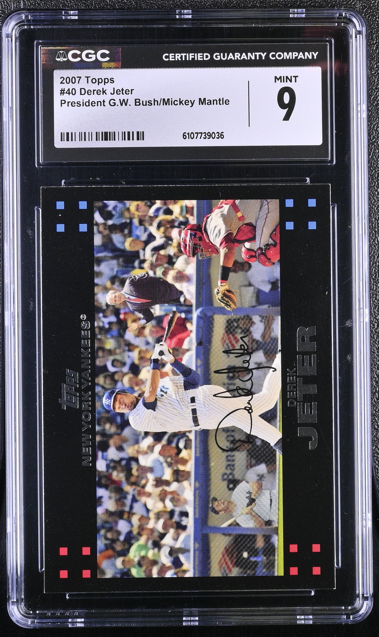 Derek Jeter — 2007 Topps Red Back #40 - With President George W. Bush & Mickey Mantle - CGC 9 (Mint)