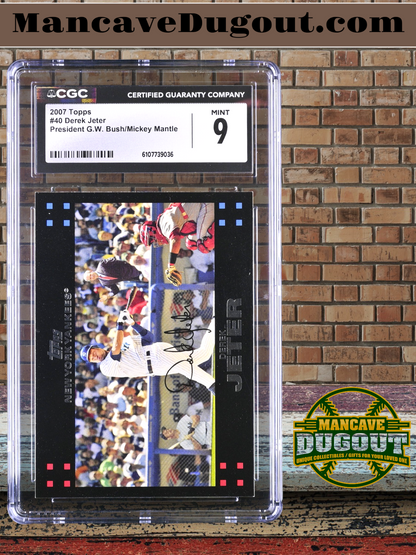 Derek Jeter — 2007 Topps Red Back #40 - With President George W. Bush & Mickey Mantle - CGC 9 (Mint)