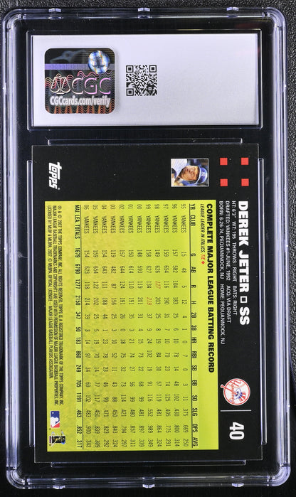 Derek Jeter — 2007 Topps Red Back #40 - With President George W. Bush & Mickey Mantle - CGC 9 (Mint)