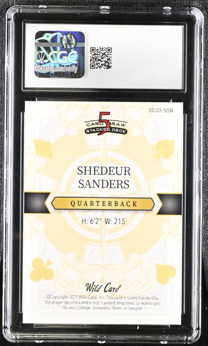 Shedeur Sanders — 2024 Wild Card 5 Card Draw - Stacked King of Diamonds — Silver Cross Hatch Parallel - Rookie Card #SDJD SSN — 1/1 - CGC 10 Gem Mint