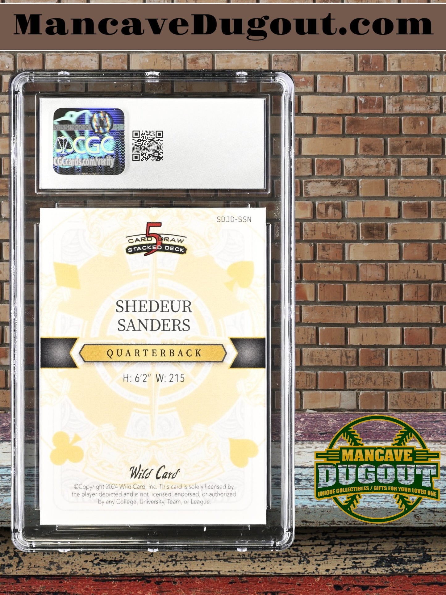 Shedeur Sanders — 2024 Wild Card 5 Card Draw - Stacked King of Diamonds — Silver Cross Hatch Parallel - Rookie Card #SDJD SSN — 1/1 - CGC 10 Gem Mint