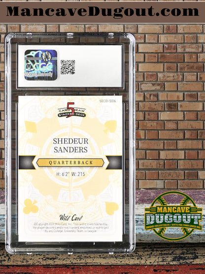 Shedeur Sanders — 2024 Wild Card 5 Card Draw - Stacked King of Diamonds — Silver Cross Hatch Parallel - Rookie Card #SDJD SSN — 1/1 - CGC 10 Gem Mint