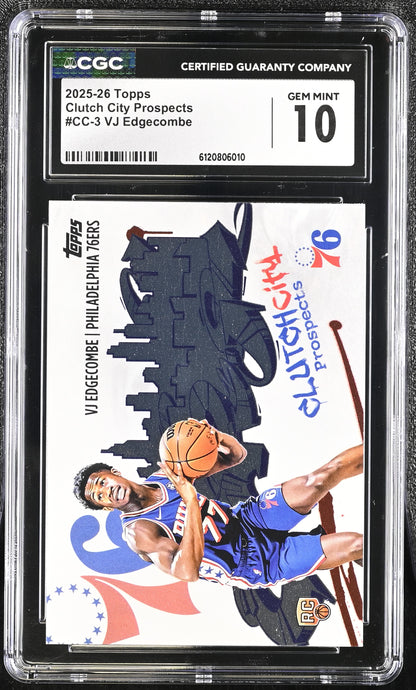VJ Edgecombe — 2025 26 Topps - Clutch City Prospects — Rookie Card #CC 3 - CGC 10 Gem Mint