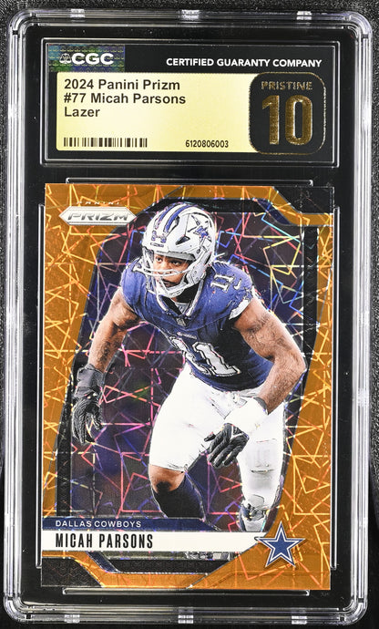 Micah Parsons — 2024 Panini Prizm - Lazer Prizm Parallel — #77 - CGC 10 Black Label (Pristine)