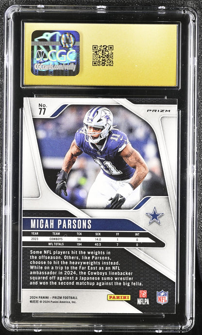 Micah Parsons — 2024 Panini Prizm - Lazer Prizm Parallel — #77 - CGC 10 Black Label (Pristine)