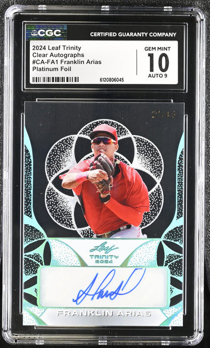 Franklin Arias — 2024 Leaf Trinity-Clear Autographs — Platinum Foil #CA‑FA1-Serial‑Numbered 27/49
