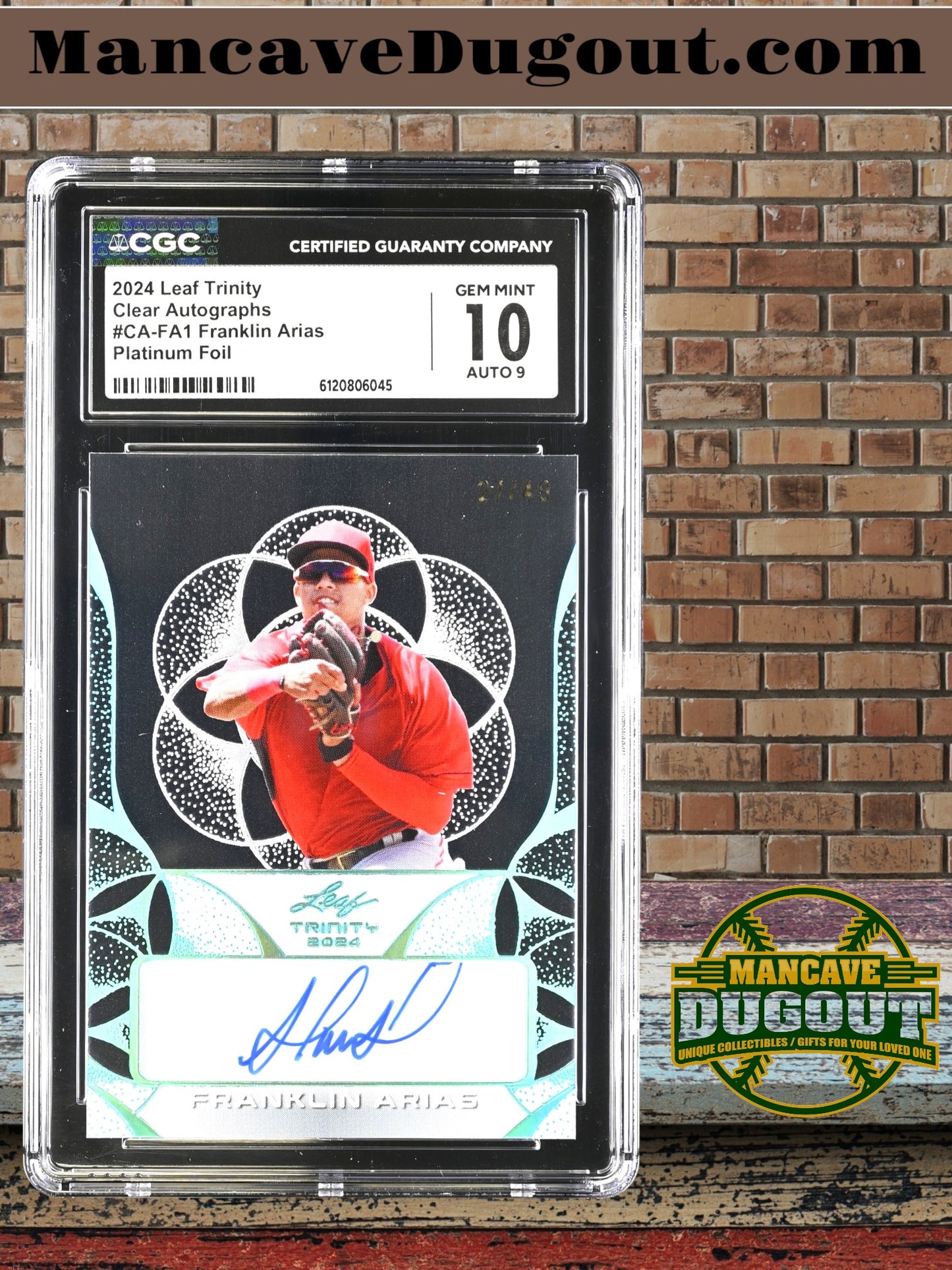 Franklin Arias — 2024 Leaf Trinity-Clear Autographs — Platinum Foil #CA‑FA1-Serial‑Numbered 27/49