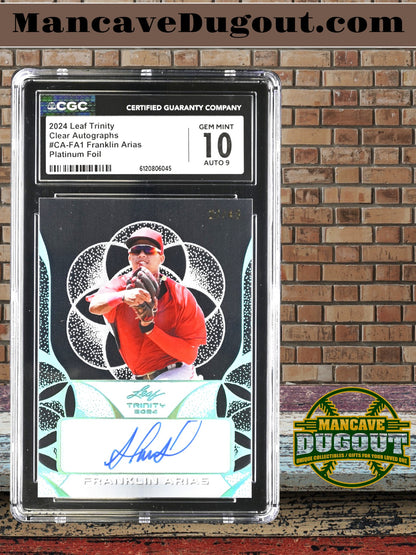 Franklin Arias — 2024 Leaf Trinity-Clear Autographs — Platinum Foil #CA‑FA1-Serial‑Numbered 27/49