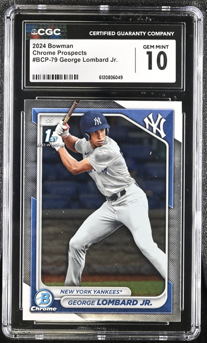 George Lombard Jr. — 2024 Bowman Chrome Prospects - Rookie/Prospect Card #BCP 79 - CGC 10 Gem Mint