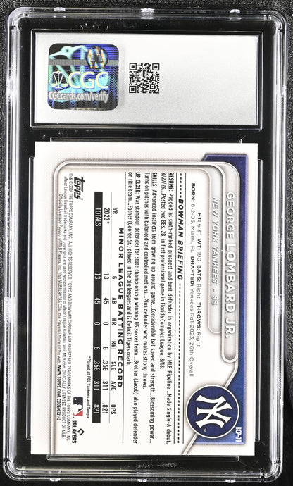 George Lombard Jr. — 2024 Bowman Chrome Prospects - Rookie/Prospect Card #BCP 79 - CGC 10 Gem Mint