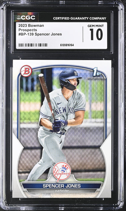 Spencer Jones — 2023 Bowman Prospects - Rookie/Prospect Card #BP139 - CGC 10 Gem Mint