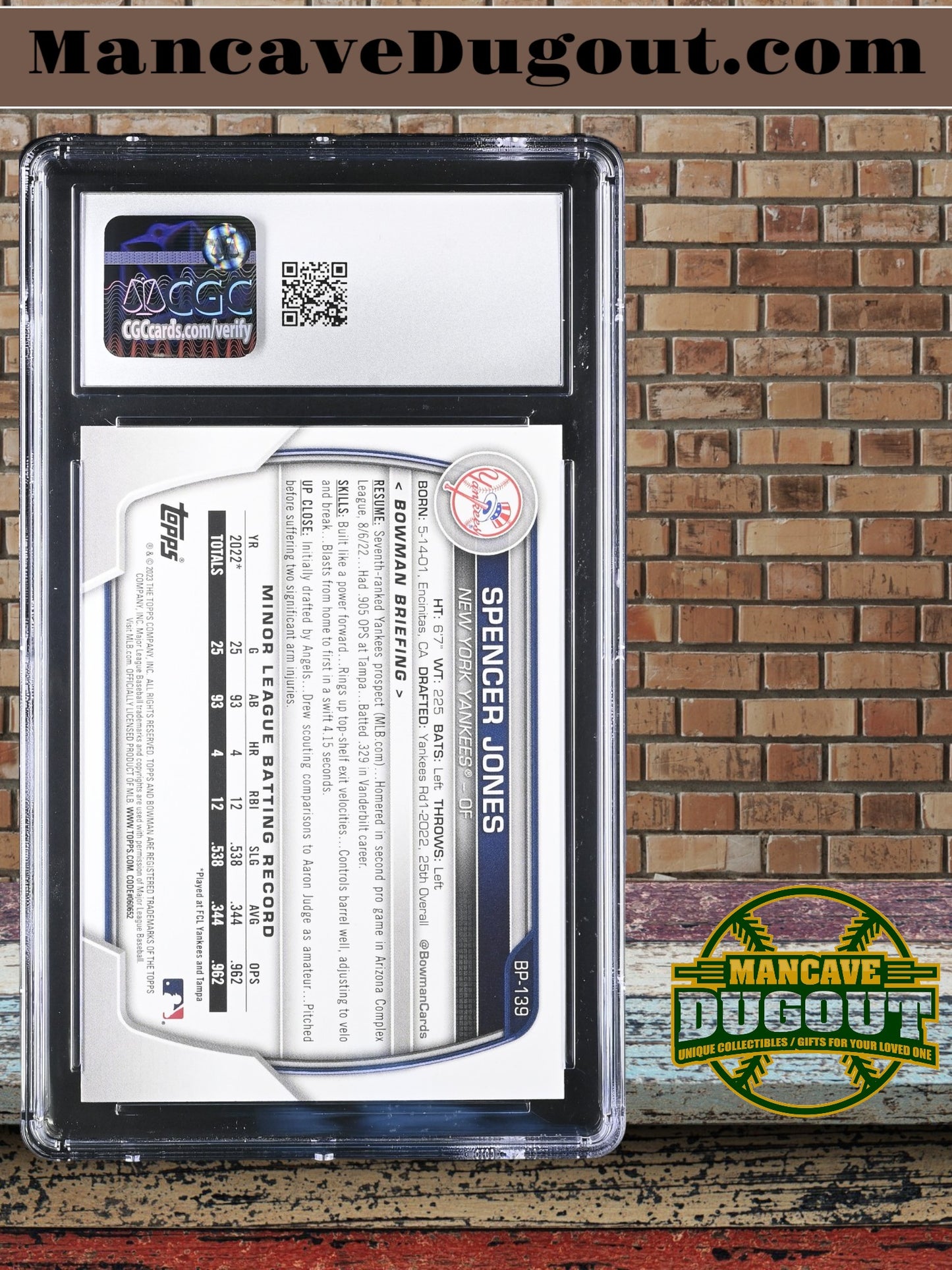Spencer Jones — 2023 Bowman Prospects - Rookie/Prospect Card #BP139 - CGC 10 Gem Mint