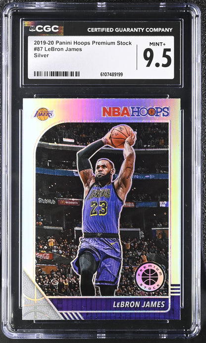 LeBron James — 2019 20 Hoops Premium Stock - Silver Prizm Parallel #87 - CGC 9.5 Gem Mint