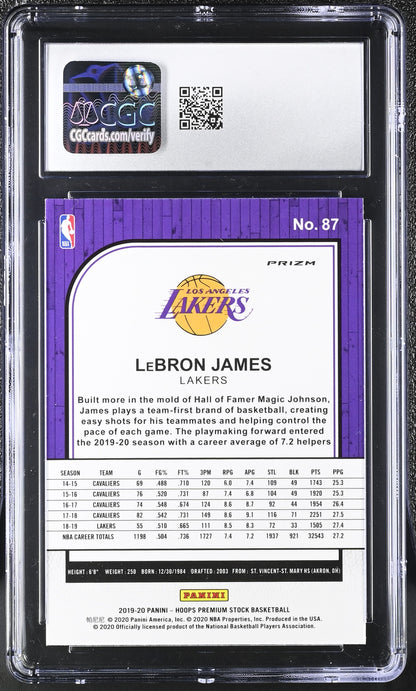 LeBron James — 2019 20 Hoops Premium Stock - Silver Prizm Parallel #87 - CGC 9.5 Gem Mint