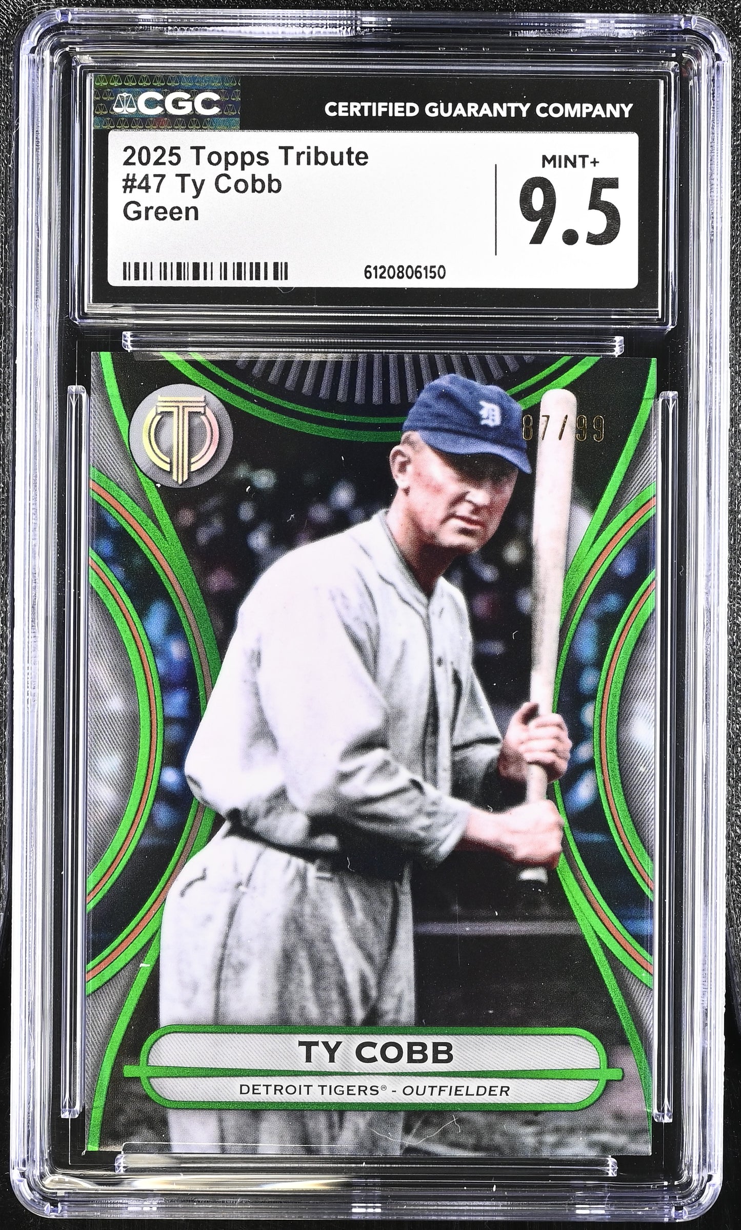 Ty Cobb — 2025 Topps Tribute - Green Parallel #47 — Serial Numbered 87/99 - CGC 9.5 Gem Mint