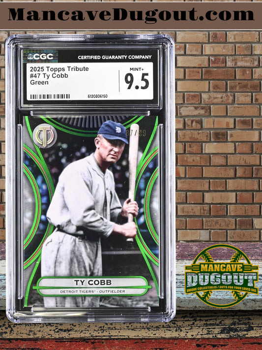 Ty Cobb — 2025 Topps Tribute - Green Parallel #47 — Serial Numbered 87/99 - CGC 9.5 Gem Mint