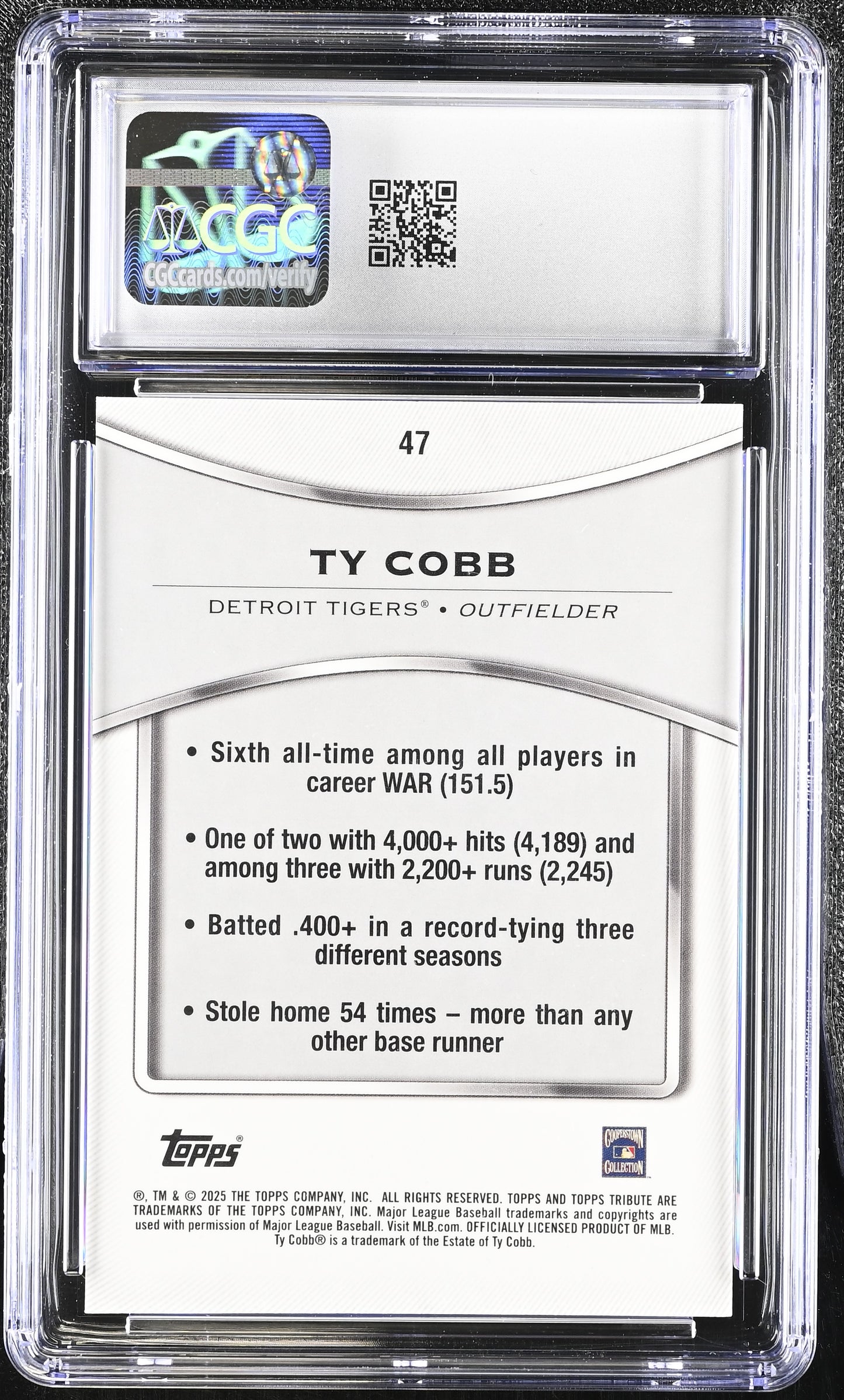 Ty Cobb — 2025 Topps Tribute - Green Parallel #47 — Serial Numbered 87/99 - CGC 9.5 Gem Mint