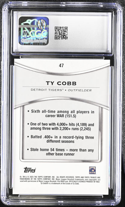 Ty Cobb — 2025 Topps Tribute - Green Parallel #47 — Serial Numbered 87/99 - CGC 9.5 Gem Mint