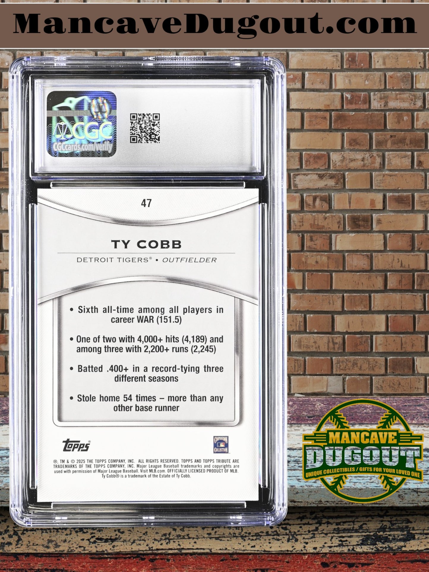 Ty Cobb — 2025 Topps Tribute - Green Parallel #47 — Serial Numbered 87/99 - CGC 9.5 Gem Mint