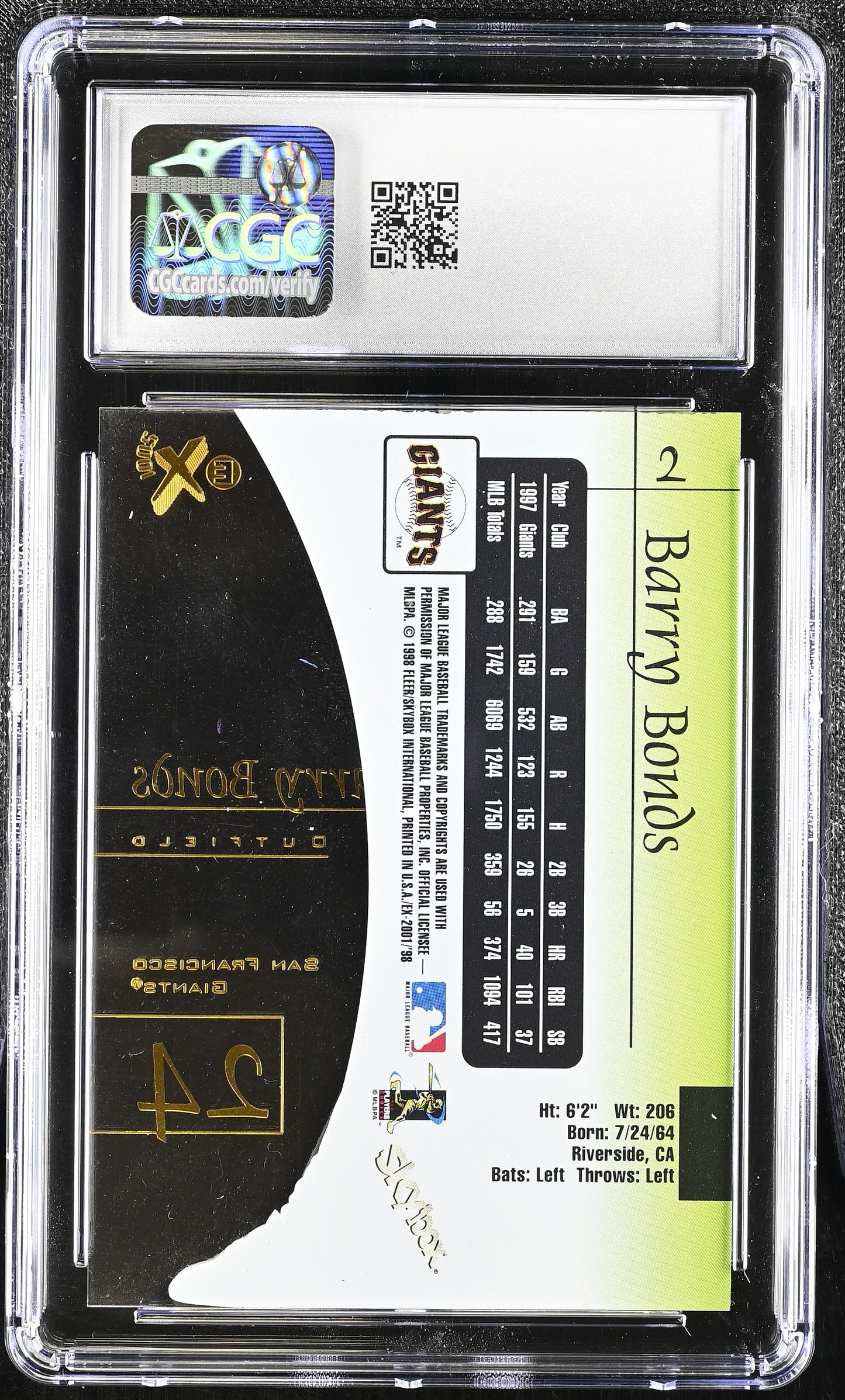 Barry Bonds — 1998 SkyBox E X2001 - Card #2 - CGC 8.5