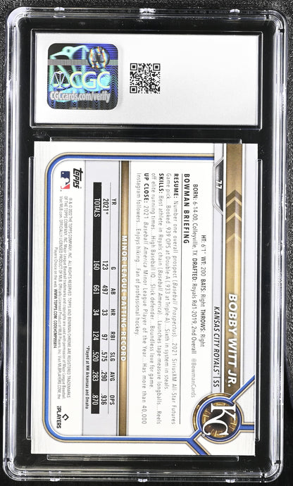 Bobby Witt Jr. — 2022 Bowman Chrome - Rookie Card #77 - CGC 9 Mint
