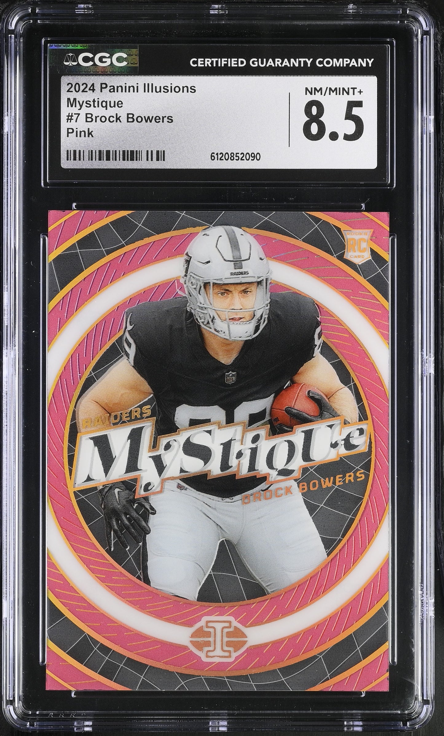 Brock Bowers - 2024 Panini Illusions - Mystique Pink Insert #7 - Serial Numbered 189/399 - CGC 8.5
