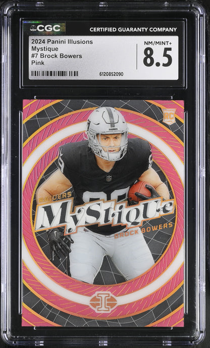 Brock Bowers - 2024 Panini Illusions - Mystique Pink Insert #7 - Serial Numbered 189/399 - CGC 8.5