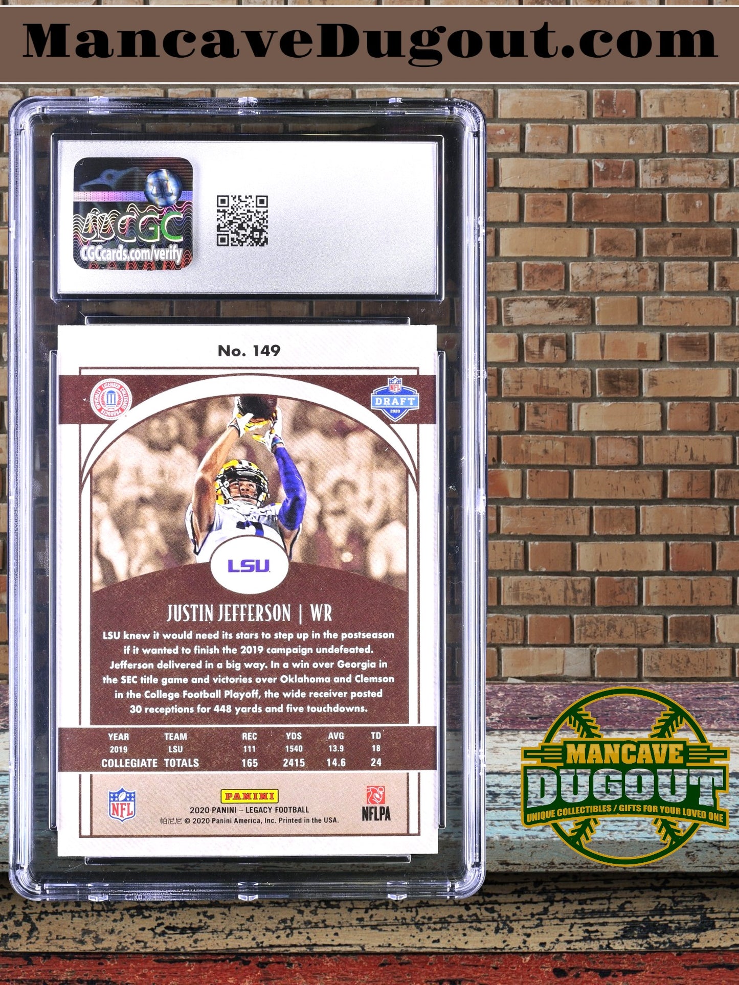 Justin Jefferson — 2020 Panini Legacy #149 - Rookie Card (RC) - CGC 9 Mint