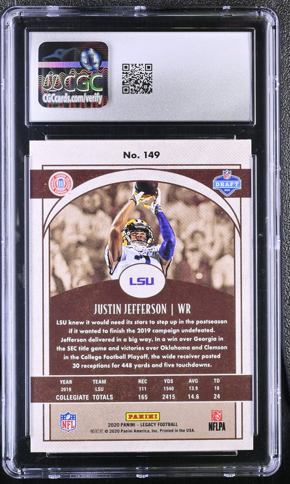 Justin Jefferson — 2020 Panini Legacy #149 - Rookie Card (RC) - CGC 9 Mint