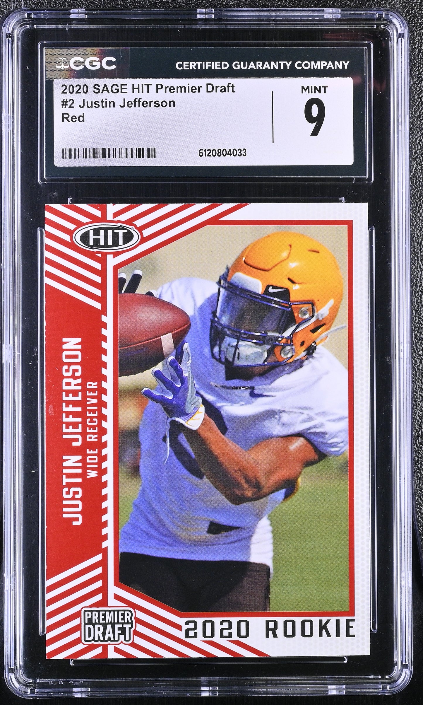 Justin Jefferson — 2020 SAGE HIT Premier Draft Red #2 - Rookie Card (RC) - CGC 9 Mint