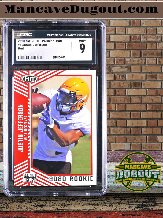 Justin Jefferson — 2020 SAGE HIT Premier Draft Red #2 - Rookie Card (RC) - CGC 9 Mint