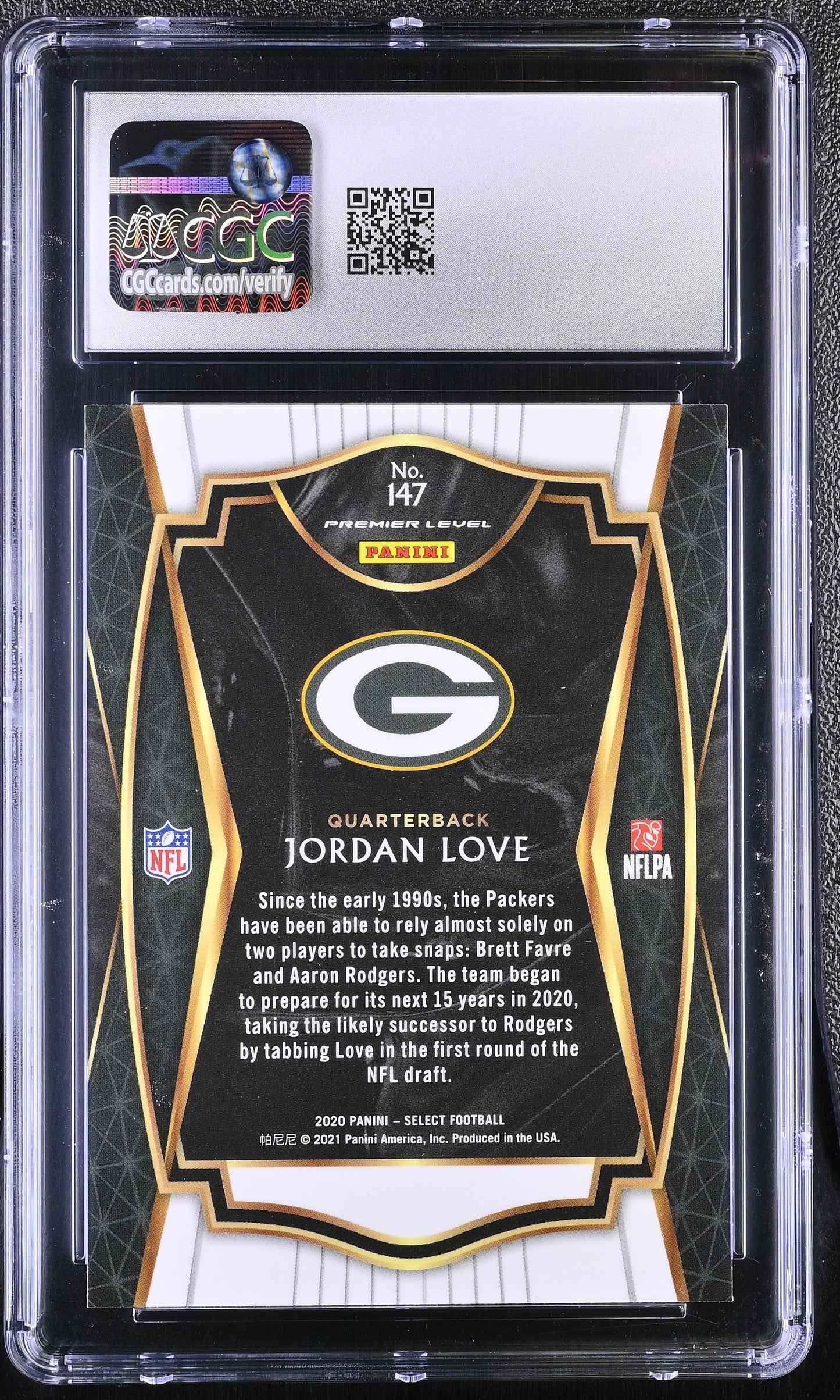 Jordan Love — 2020 Panini Select #147 - Rookie Card (RC) - CGC 9.5 Gem Mint Level