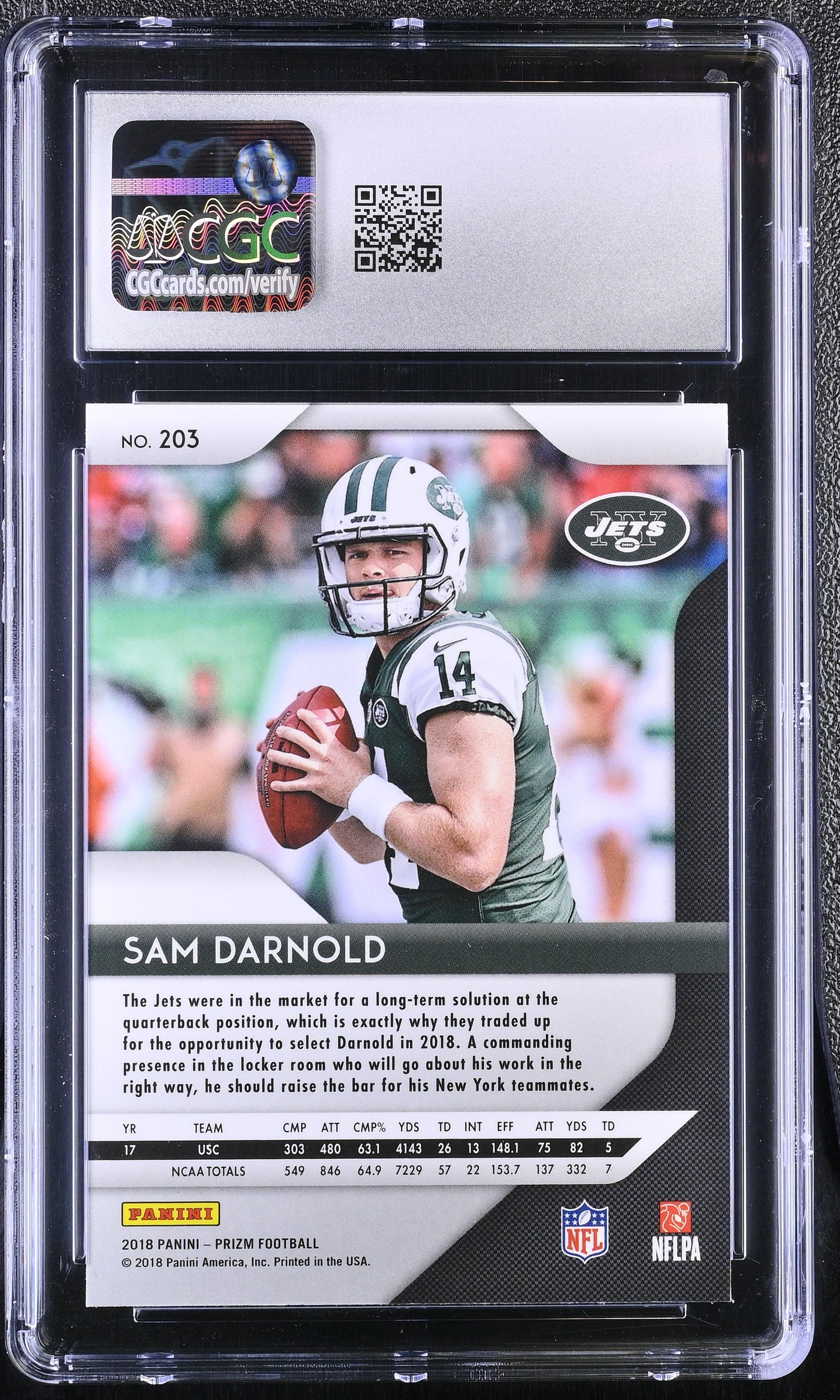 Sam Darnold — 2018 Panini Prizm #203 - Rookie Card (RC) - CGC 9 Mint
