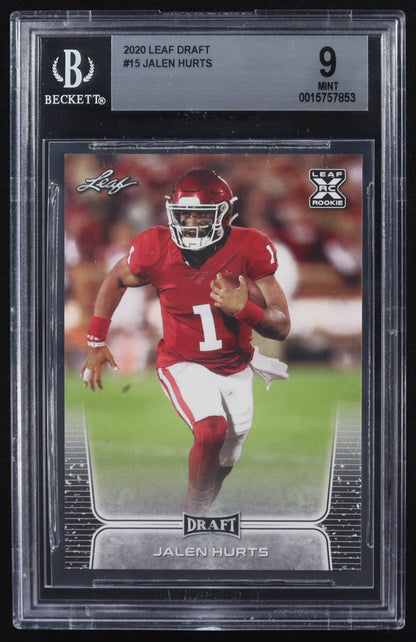 Jalen Hurts — 2020 Leaf Draft #15 - Rookie Card (RC) - BGS 9 Mint