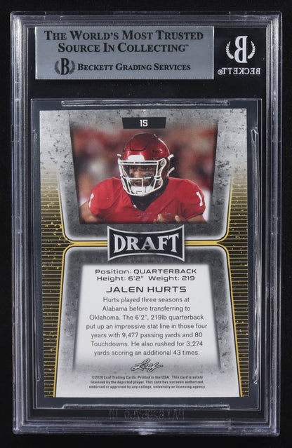 Jalen Hurts — 2020 Leaf Draft #15 - Rookie Card (RC) - BGS 9 Mint