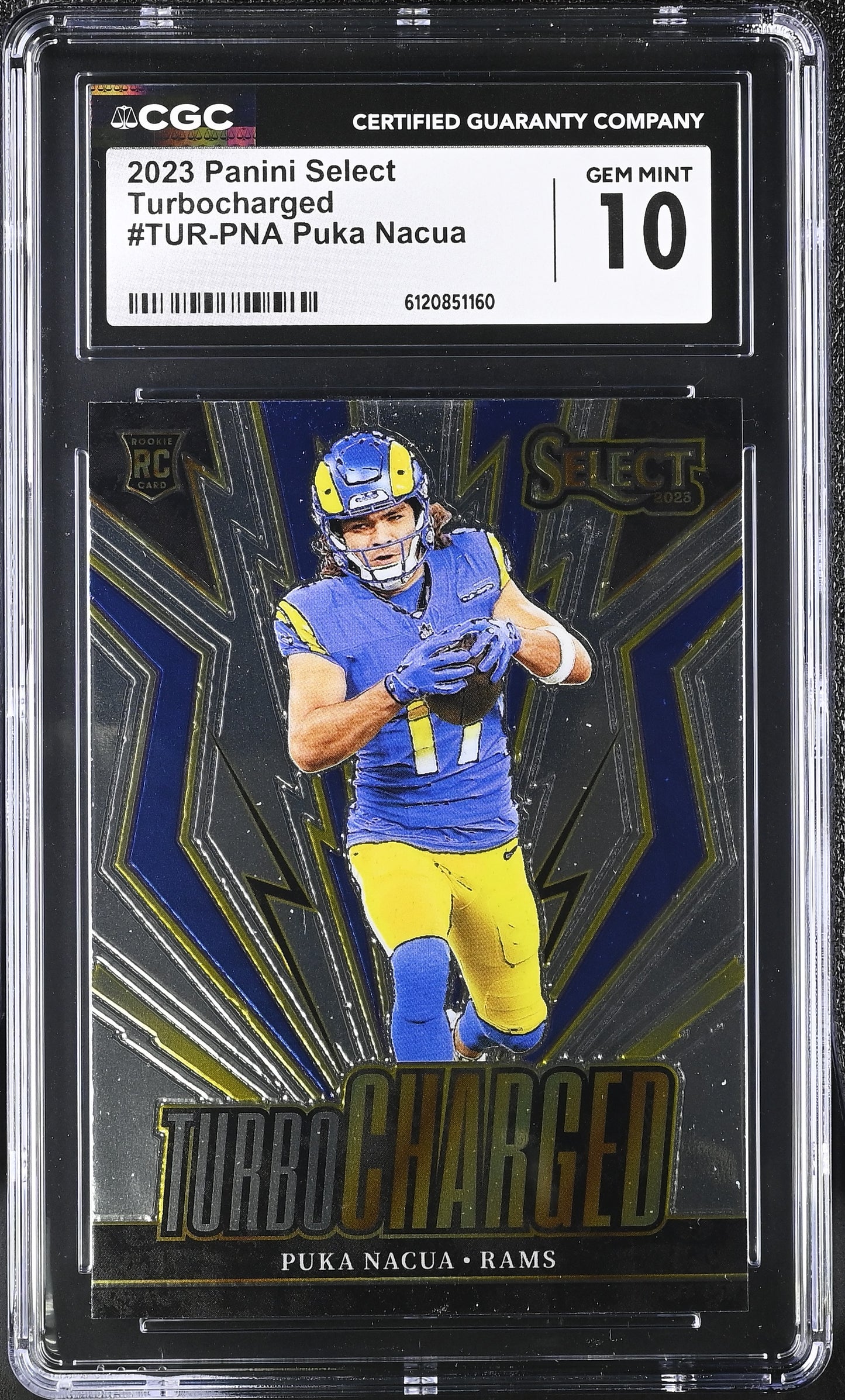 Puka Nacua — 2023 Select Turbocharged #2 - Rookie Card (RC) - CGC 10 Gem Mint