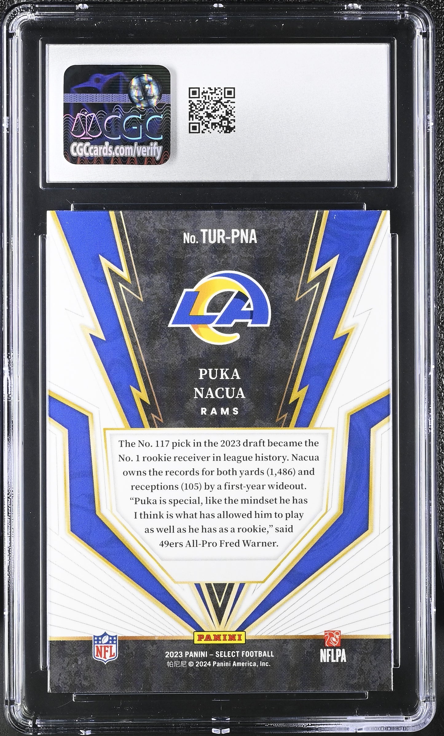 Puka Nacua — 2023 Select Turbocharged #2 - Rookie Card (RC) - CGC 10 Gem Mint